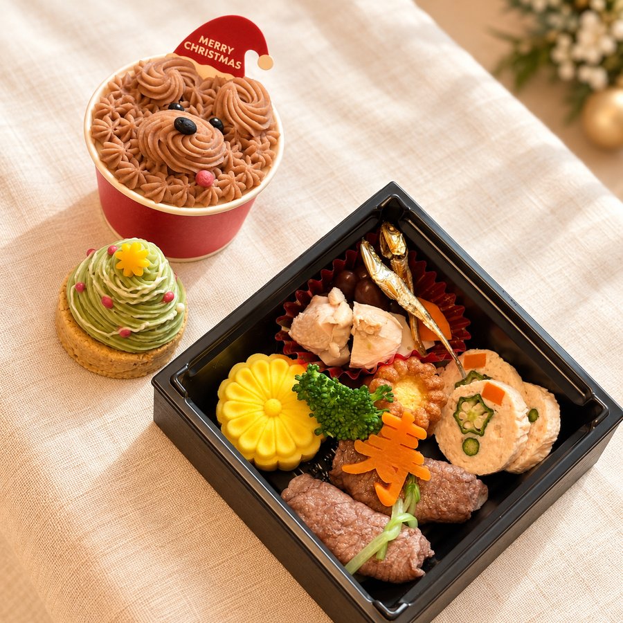 わんちゃん用 クリスマスケーキ2種とおせち1段のセット
